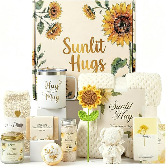 TQZDBXK Get Well Soon Gift Baskets for Women, 12 PCS Sunflower Hug in a Box Care Package, Thinking of You Birthday Sympath...