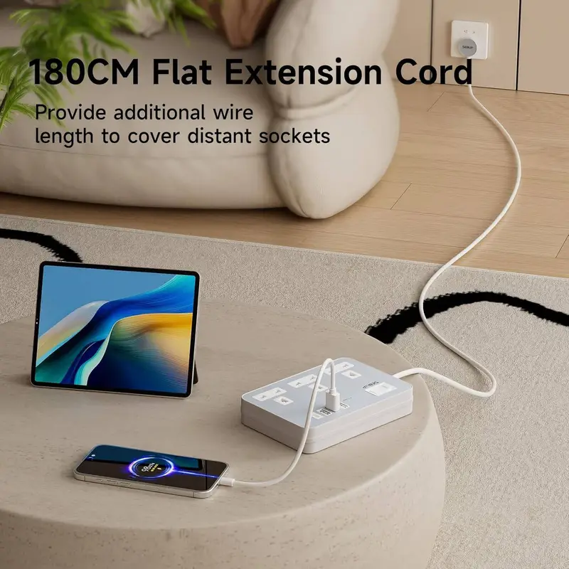 Wiselead YG2K4U 2-Socket Extension Lead With 4 USB 3.1A Smart Fast Charging Overload Protection 10A 240V