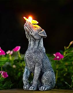 Goodeco Dog Statue with Solar Butterfly - Ideal Gifts for Mom, Dad or Birthdays, Beautifully Crafted Outdoor Decorations t...