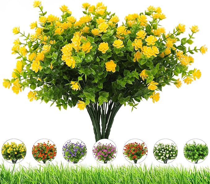 DRT DERUITAI Artificial Flowers Outdoor,UV Resistant Fake Flowers 20 Bundles Faux Outdoor Plants Plastic Flowers Greenery ...