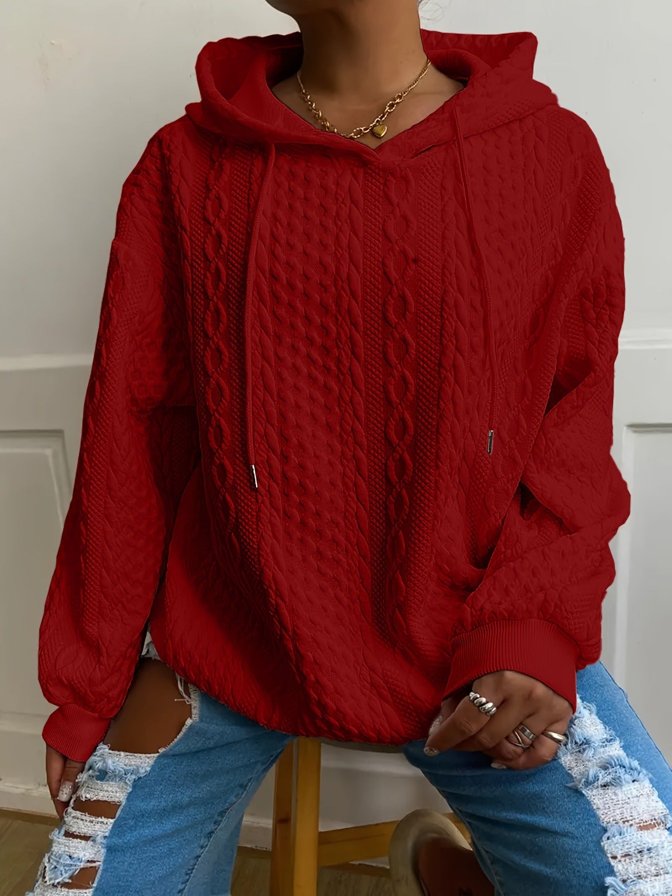 Casual Jacquard Oversized Hooded Long Sleeve Fashion Sweatshirt For Women