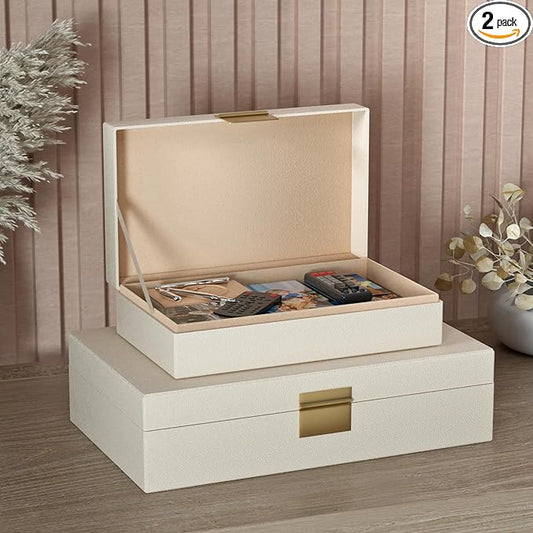 Decorative Storage Boxes Set of 2 - Multi-Purpose Beautiful PU Leather Organizer Bins for Your Home Decor - Decorative Con...