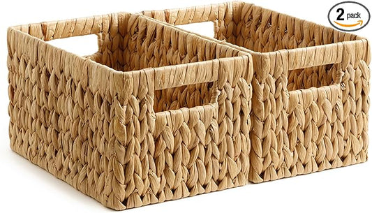 StorageWorks Wicker Basket, Baskets for Organizing, Storage Basket with Built-in Handles, Water Hyacinth Shelves (Medium ...