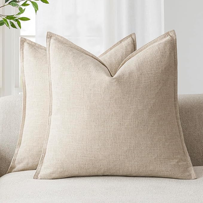 Foindtower Pack of 2, Decorative Linen Soild Throw Pillow Covers Soft Accent Cushion Case Boho Farmhouse Neutral Pillowcas...