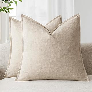 Foindtower Pack of 2, Decorative Linen Soild Throw Pillow Covers Soft Accent Cushion Case Boho Farmhouse Neutral Pillowcas...