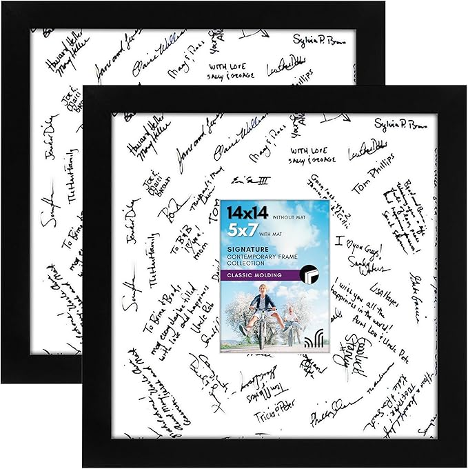 Americanflat 14x14 Wedding Signature Frame - Set of 2 - Use as 5x7 Frame with Mat or Display 14x14 Photos Without Mat - Si...
