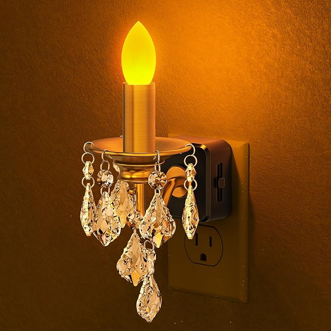 Briignite Candle Night Lights Plug into Wall, LED Amber Night Light with Dusk to Dawn Sensor, 0-100LM Dimmable, Decorative...