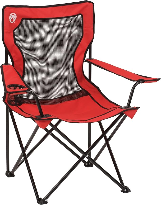 Coleman Broadband Mesh Quad Camping Chair with Carry Bag & Cup Holder, Cooling Mesh Back with Adjustable Arms, Great for C...