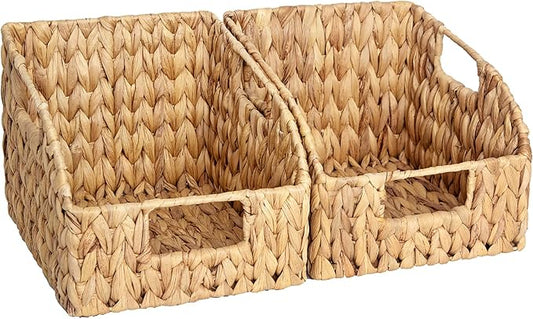 StorageWorks Pantry Baskets for Organizing, Wicker Basket with Built-in Handles, Handwoven Wicker Storage Baskets, Water H...