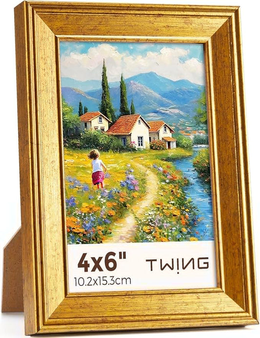 TWING 4x6 Picture Frames,Display Pictures 3x5 with Mat or 4x6 Without Mat,Vintage Picture Frames for Wall Mounting or Tabl...