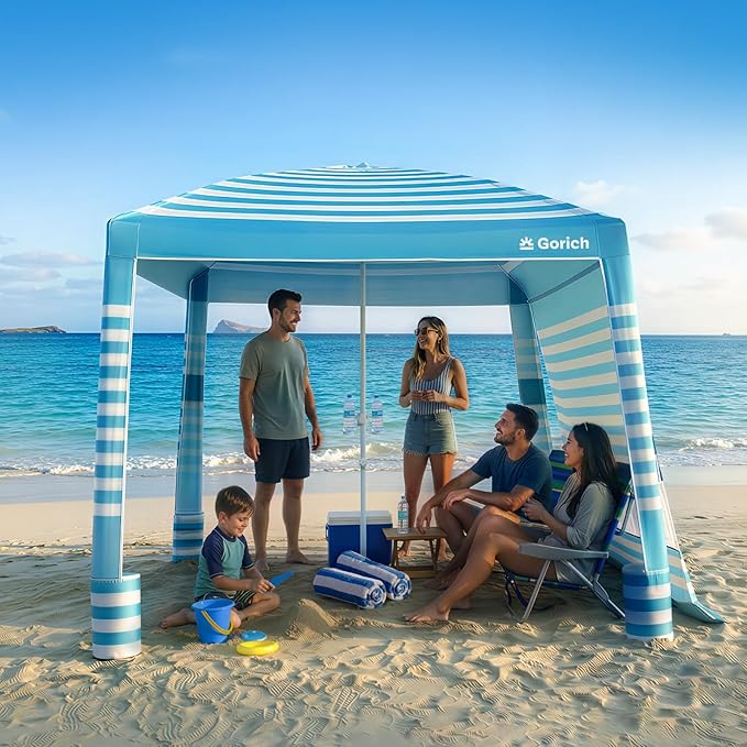 Gorich Beach Cabana with UPF50+ UV Protection, 8x8 FT/10x10 FT Beach Canopy Tent with Side Wall, Easy Setup, Windproof Por...