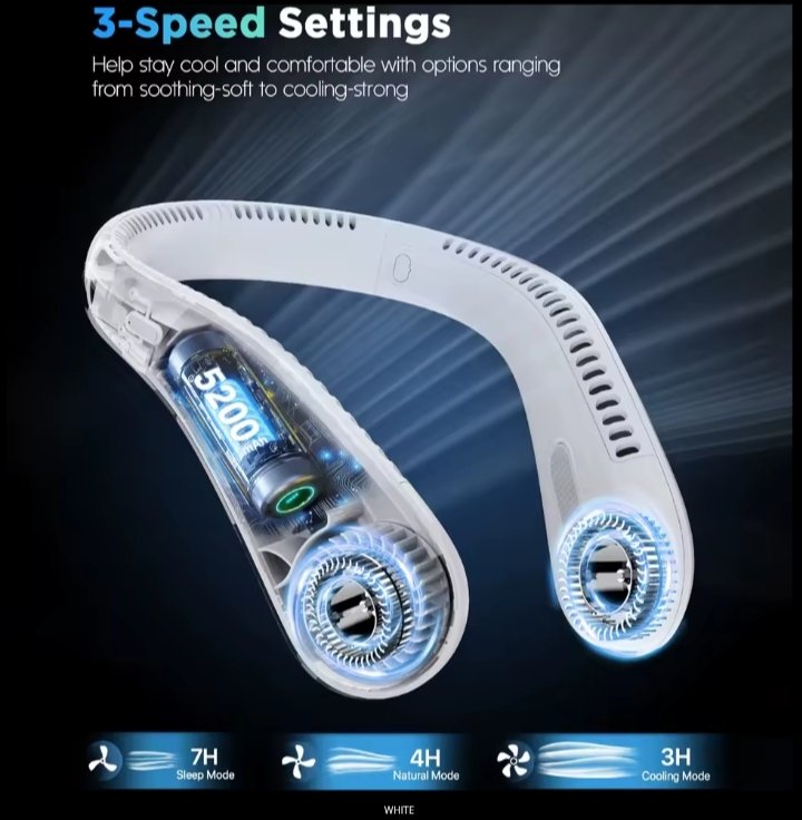 Portable Neck Fan 5200mAh Rechargeable Bladeless Cooling Fan