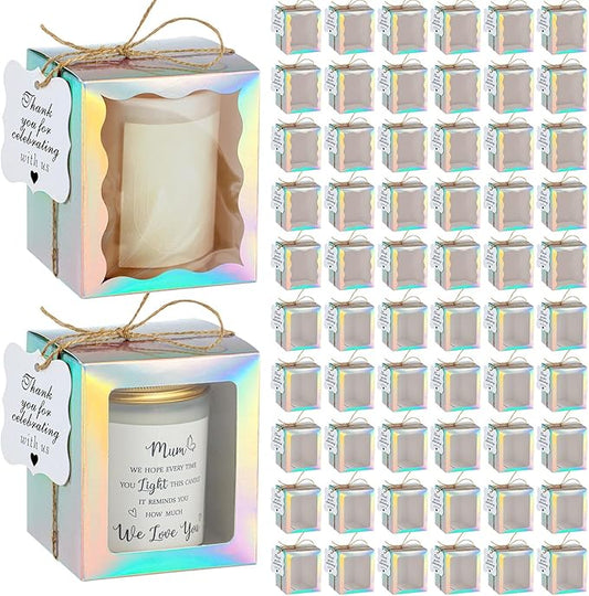 ReliThick 100 Set Candle Gift Box Transparent Gift Packaging Box for 4-10 oz Candles 50 Paper Thank You Tag Bundle Hemp Ro...