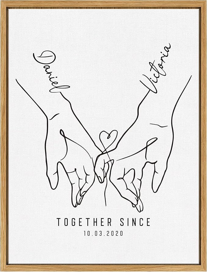Personalized Valentine's Day Couples Gifts For Him Her Boyfriend Girlfriend Husband Wife, Custom Holding Hand Framed Canva...