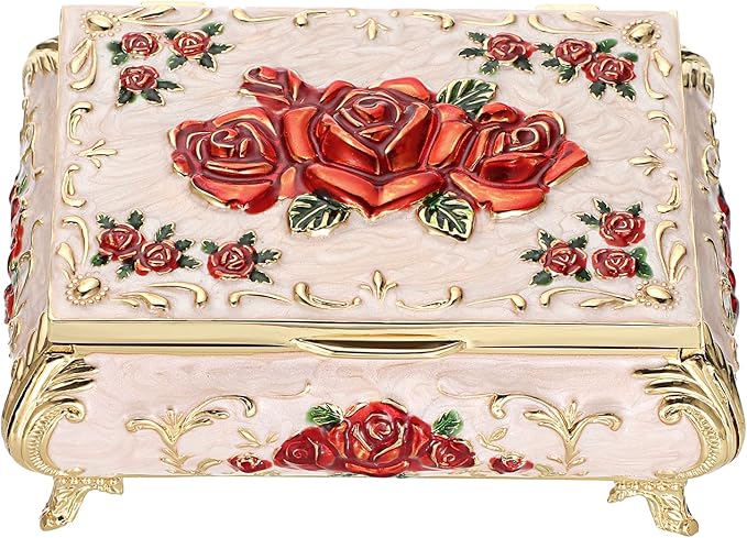 Hipiwe Vintage Metal Jewelry Box Small Treasure Chest Case Trinket Organizer Earrings Necklace Bracelet Storage Box Ring B...