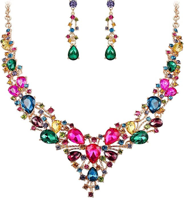 EVER FAITH Bridal Bride Jewelry Set Crystal Flower Leaf Vine Teardrop Wedding Necklace Earrings Sets