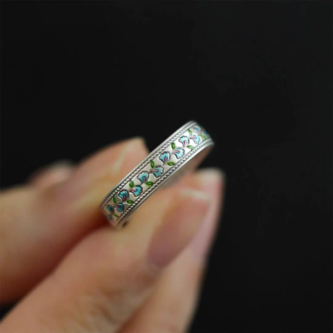1pc 999 Sterling Silver Enamel Apricot Leaf Vine Ring, Retro & Fresh Style, Perfect For Daily, Dating & Gifting, Ideal Valentine's Gift