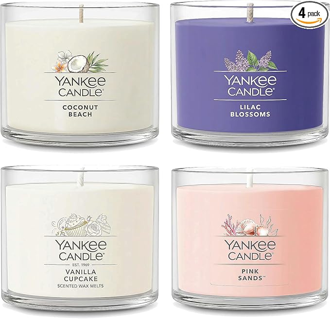 Yankee Candle Mini Jar Scented Candles, Small Single Wick Candle Set, Soy Wax Blend, Vanilla Cupcake, Lilac Blossoms, Coco...