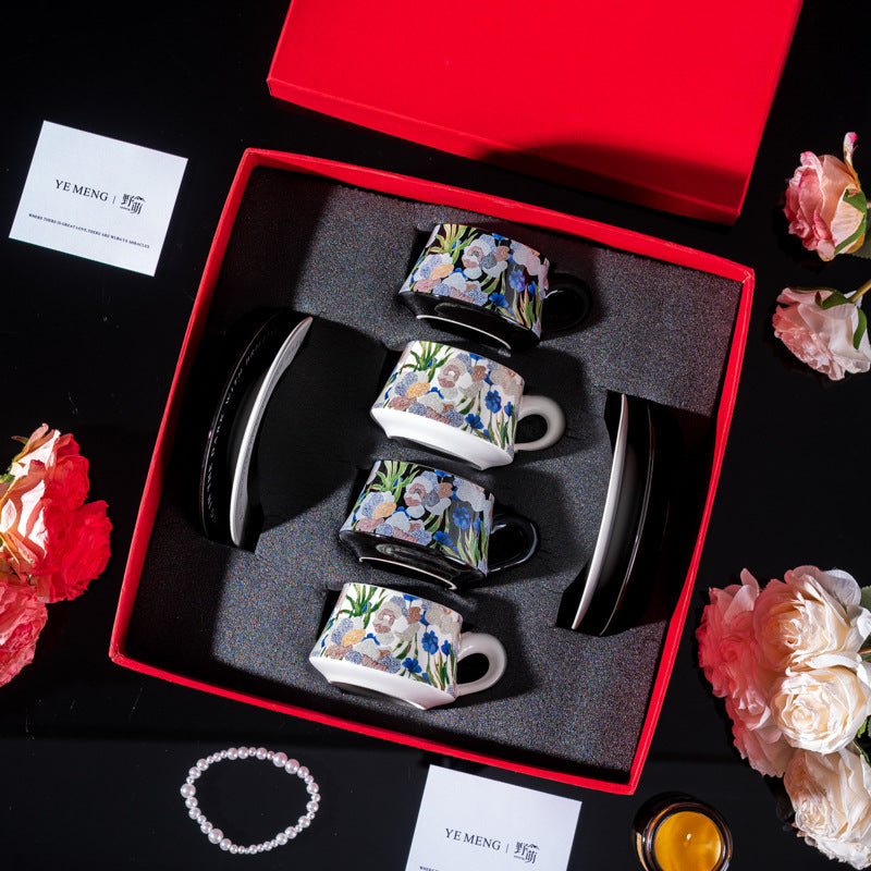 Affordable Luxury Original Iris Flower Ceramic Coffee Cup Gift Set