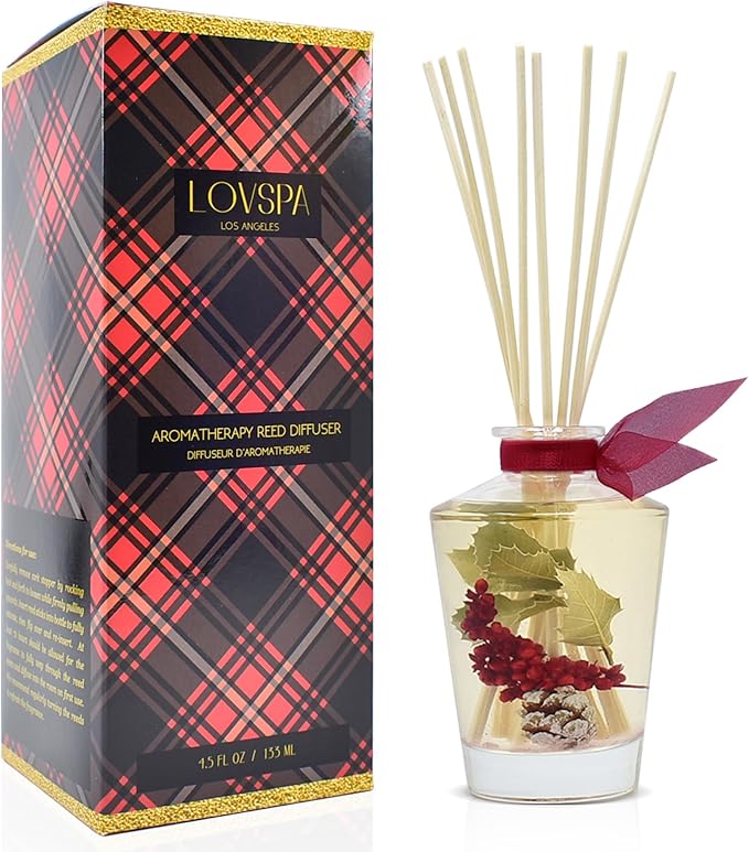 LOVSPA Reed Diffuser Set, Holiday Red Currant & Woods Scented Oil Diffuser with Sticks, Home Fragrance Accessories for Bat...