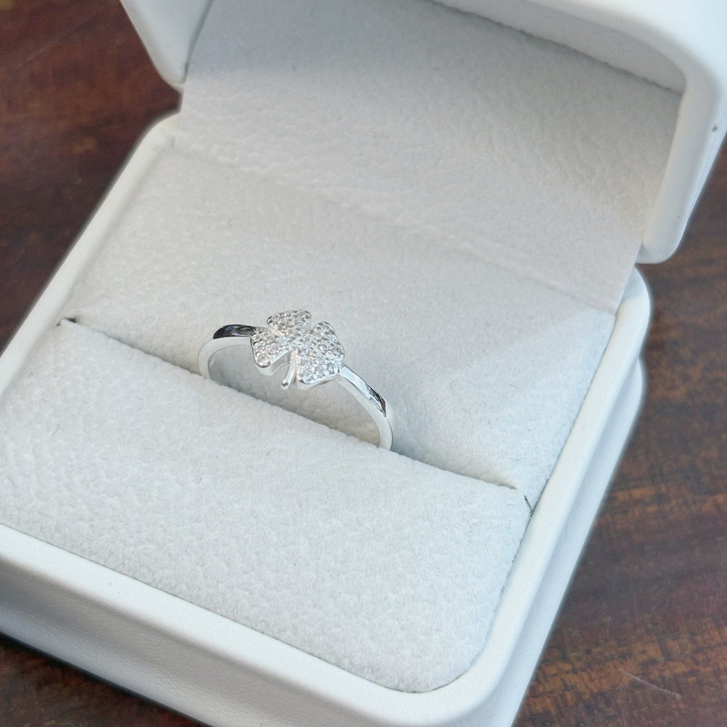 1pc 999 Sterling Silver Zircon Clover Open Ring, Sweet & Elegant Style, Perfect For Daily Wear & Valentine's Day Gift