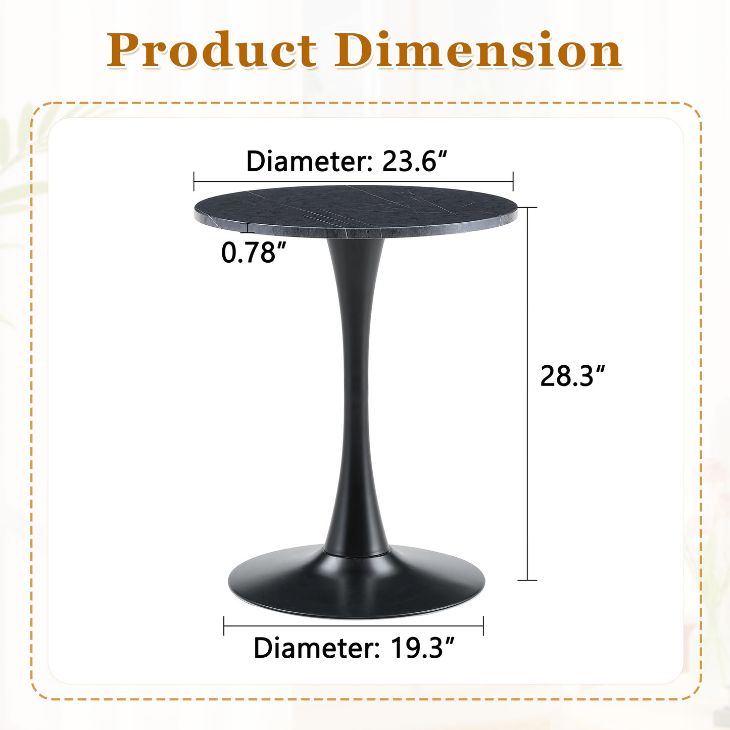 Round Dining Table, 23.6in Circle Tulip Table With Thickened Tabletop & Metal Pedestal, Mid Century Modern Bistro Table For Kitchen, Small Places, Living Room, Cafe  Faux Marble