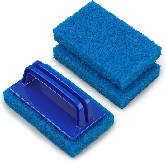 3 Pack Hand-Held Pool Scrub Brush Pool Cleaning Sponge Scrubber Brush Replaceable Scrubbing Scouring Sponge Pad for Swimmi...
