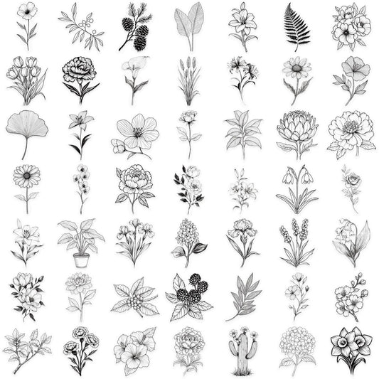 50 Black And White Plant PET Graffiti Stickers