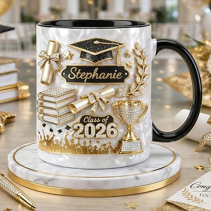 UrbanNEST Custom Name Graduation 3D Effect Coffee Mug, Grads Gift For Daughter From Mom Dad, Class Of 2026, Graduation Mug...