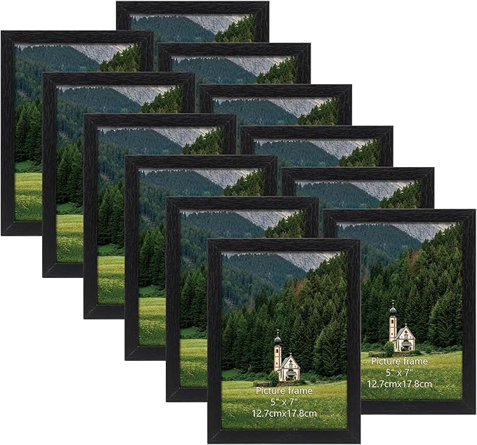HORLIMER 5x7 Picture Frame Set of 12, Black Picture Frames Display 5 by 7 Photo for Wall or Tabletop