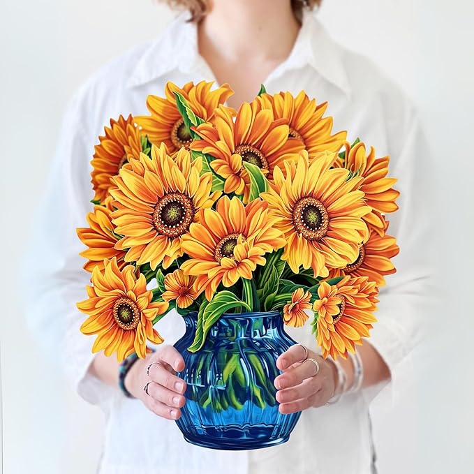 Freshcut Paper Pop Up Cards, Sunflowers, 12 Inch Life Sized Forever Flower Bouquet 3D Popup Greeting Card, Birthday Cards,...