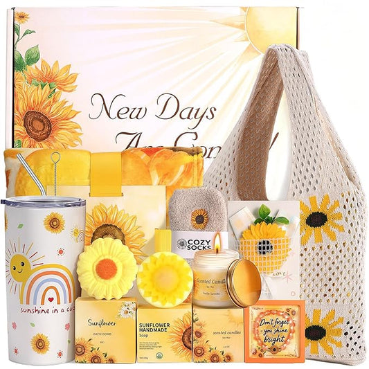 Sunflower Birthday Gifts for Women Self Care Gift - Sending Sunshine Gift Box Get Well Soon Sympathy Gift Basket for Women...