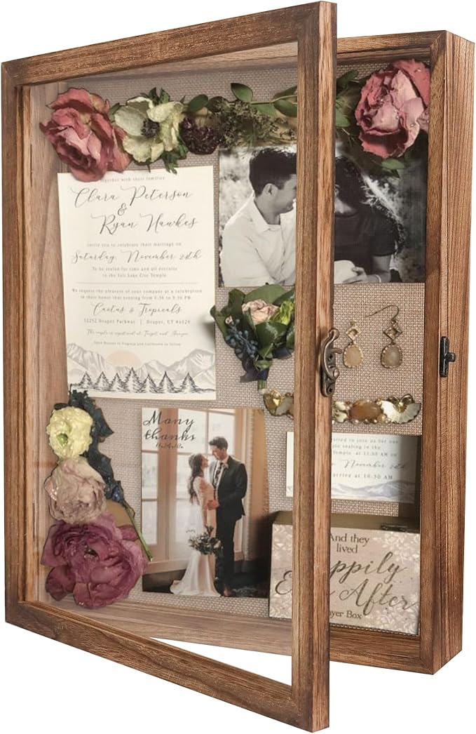 GraduatePro Shadow Box Frame 11x14 Display Case with Linen Back, Real Glass Window Door with Hinge, Picture Frame Wedding ...