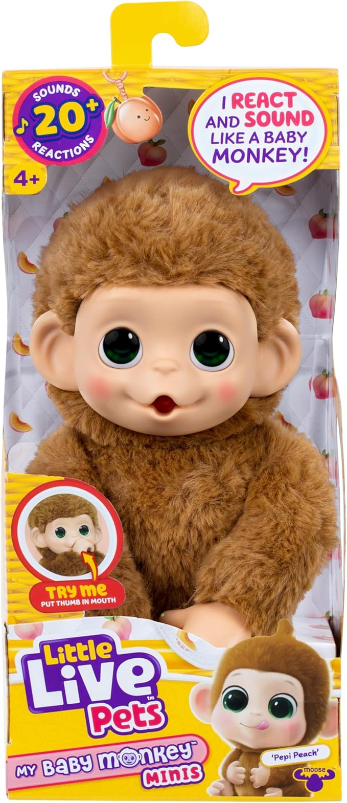 Little Live Pets Baby Monkey Minis – Pepi Peach. Interactive Pet Toy. 20+ Sounds & Reactions. Soft Brown Fur, 7.4" Tall. S...