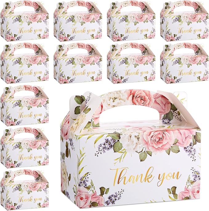 Xinnun 50 Pcs Thank You Treat Boxes Thanksgiving Floral Gift Box Wedding Party Favors Boxes Employee Appreciation Gifts Bo...