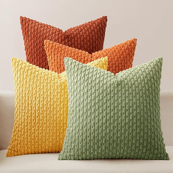 MIULEE Burnt Orange Decorative Throw Pillow Covers for Couch Modern Striped Cushion Covers Soft Corduroy Pillowcase Home D...