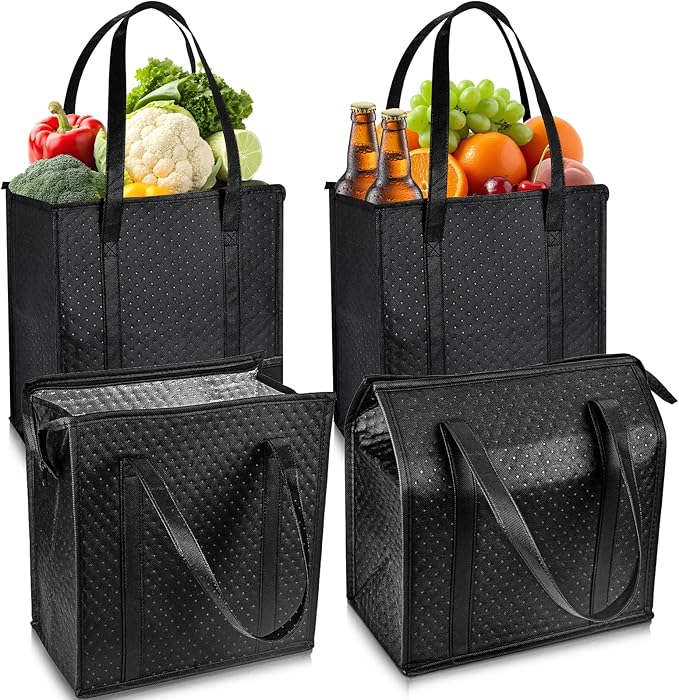 Dwscroad Insulated Grocery Bags, Reusable Insulated Bag, Portable Cooler Bags for Shopping Food Travel Beach Camping (4 Pack)