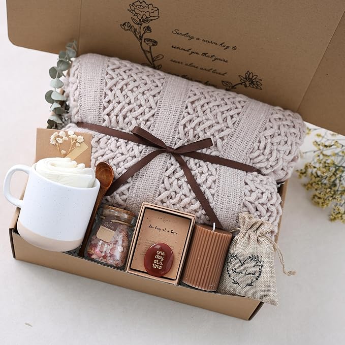 Get Well Soon Gift Baskets for Women - Earth Tone Self Care Package - After Surgery, Sympathy Gifts for Loss of Loved One,...