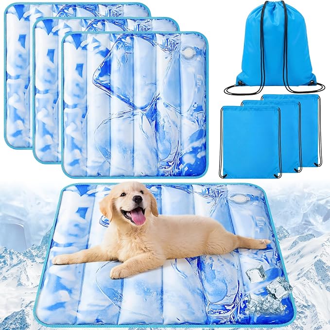 Chunful 4 Pack Dog Cooling Mat Water Injection Pet Cooling Mat for Dogs Cats with Storage Bags Washable and Foldable Pet P...