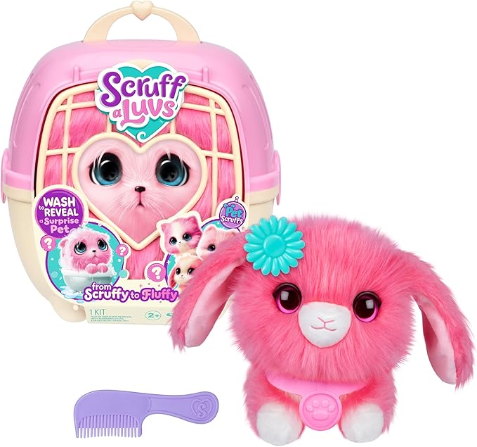 SCRUFFALUVS Pink Surprise Pet, Mystery Plush Toys, Stuffed Animals, Wash to Reveal 1 of 3 Rescue Surprise Toy Pets: Puppy,...