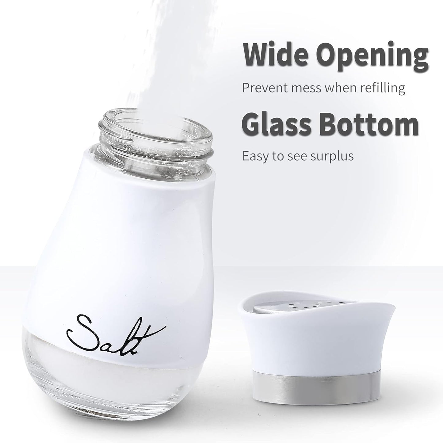 Salt And Pepper Shakers Set - Salt Containers For Gifts, Kitchen Decor, Home, RV, Camp, BBQ, 4 Oz Farmhouse Spice Dispenser With Glass Bottom, Set Of 2