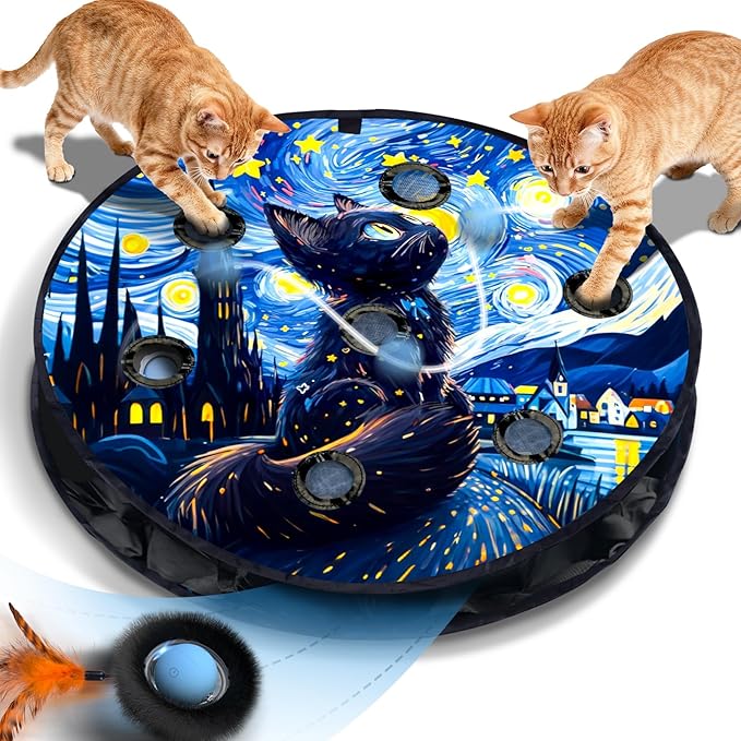 KiwiLove Interactive Cat Toy with Motion Activated Ball & 7-Hole Play Mat, Hide and Seek Exercise Game for Indoor Cats, Au...