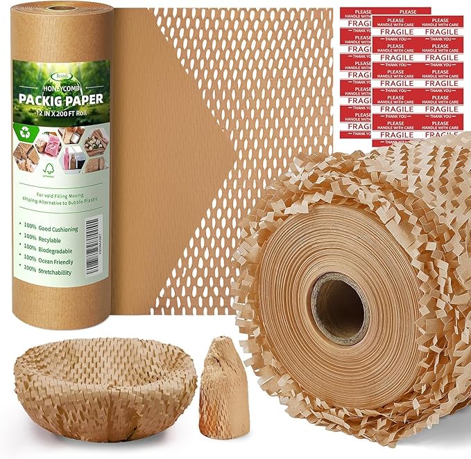 Honeycomb Packing Paper,12 inch x 200 ft Bubble Cushioning Wrap for Packing Moving,Products Gifts Wrapping Paper,Recyclabl...