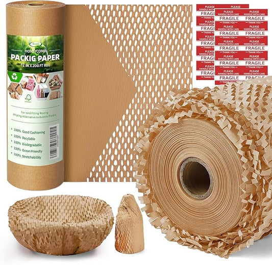 Honeycomb Packing Paper,12 inch x 200 ft Bubble Cushioning Wrap for Packing Moving,Products Gifts Wrapping Paper,Recyclabl...
