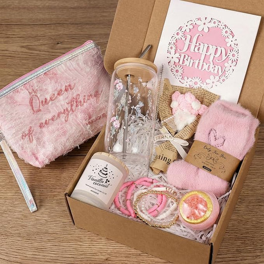 MUGIQUE Birthday Gifts for Women, Birthday Gift Basket with Glass Cup, Happy Birthday Gift Box for Women Teen Girl, Gifts ...