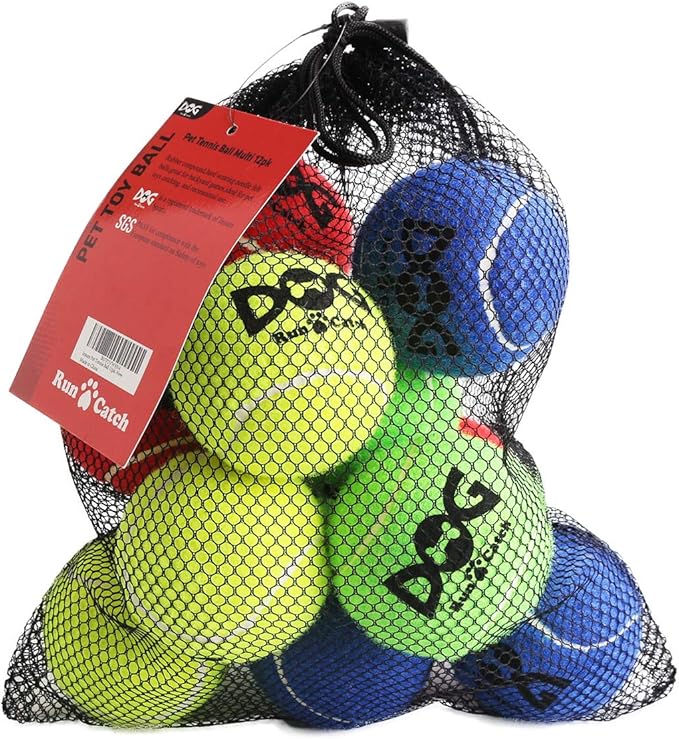 INSUM Tennis Balls for Dogs - 12 Pack 2.5'' Durable Non-Toxic Outdoor Dog Toys Balls with Mesh Bag, SGS Certified, Colorfu...