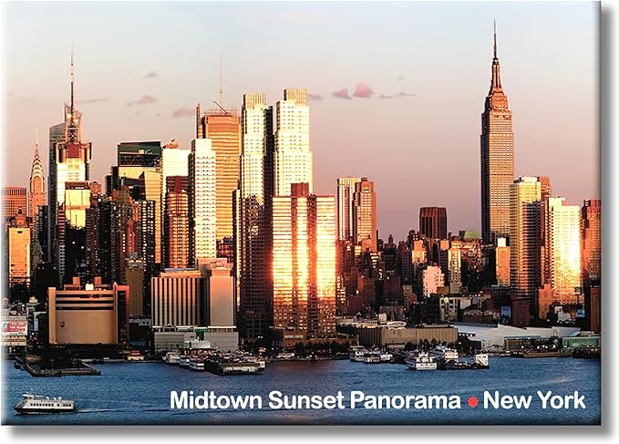 Midtown Manhattan Sunset NYC Magnet – Famous Skyscrapers Skyline Souvenir – 3.5x2.5” Metal Fridge Magnet – High-Resolution...