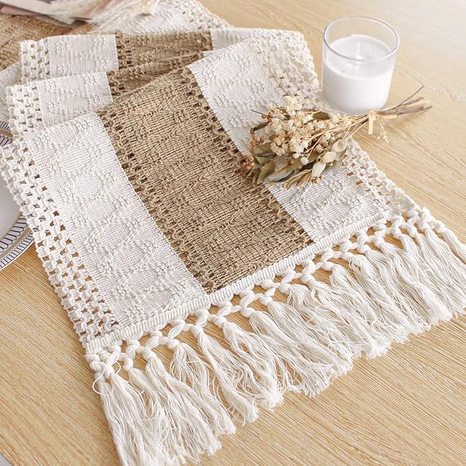 FEXIA Boho Table Runner for Thanksgiving Fall Christmas Home Decor with Tassels 72 Inches Long Pottery barn Furniture Farm...