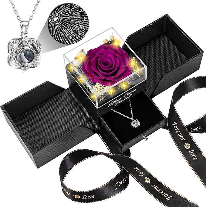 Preserved Purple Real Rose-Eternal Flowers Rose Birthday Gifts for Women Her Mom Wife Girlfriend Grandma on Valentines Mot...