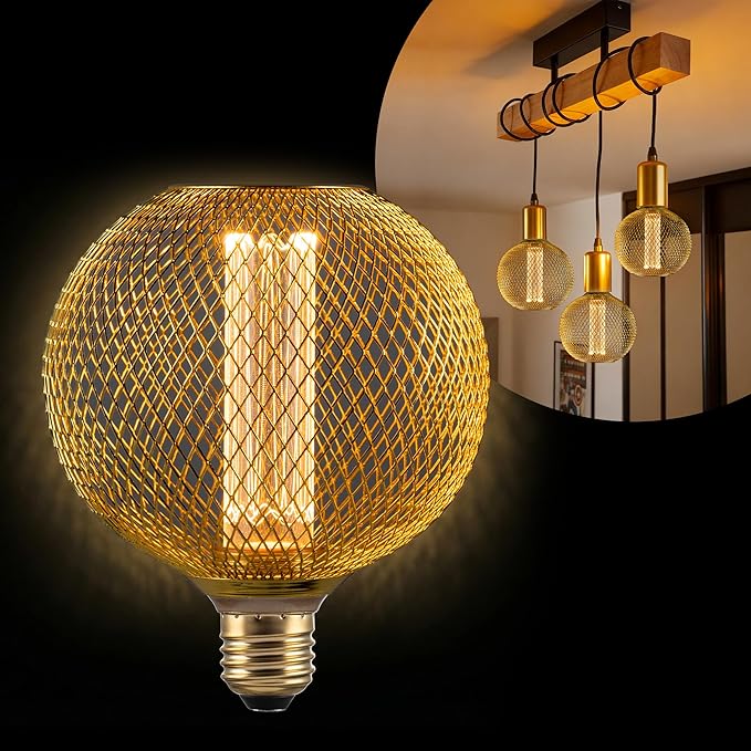 Harwez Decorative LED Light Bulb, Golden Metal Mesh Cover, E26 Medium Base, LED Lights for Bedroom Floor Lamp, Ceiling Lig...